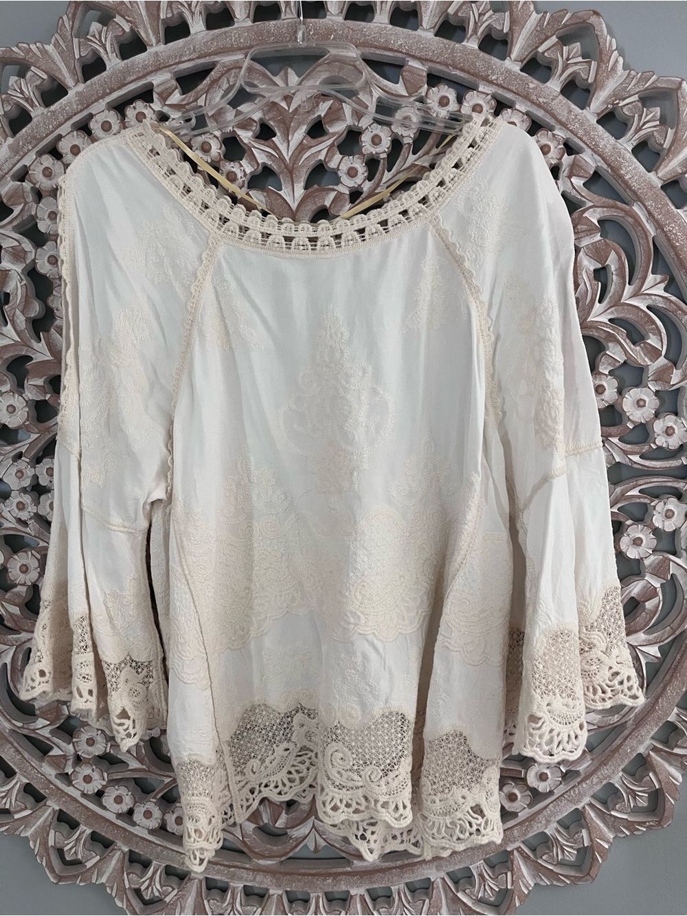 Democracy Cream Lace-Trim Boho Blouse